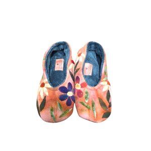 The Bag Ladies Of Sequin Art Floral Slip-On Slippers 11-12 Multicolor Fleece Sof